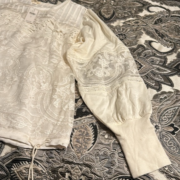 New Anthropologie Ladies Cream Lace Long Sleeve Blouse Size L - Picture 3 of 6